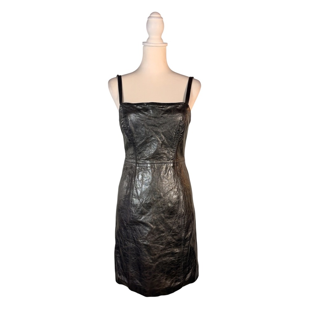 Vintage 90s Leather Dress Patrick Cox Size S Biker Grunge Archival Edgy Chic